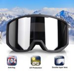 Ski Goggles Snowboard for Men Women, OTG Spherical Snow Goggles with Dual Layer Anti Fog and UV Protection Lens Snow Goggles, Detachable Lens Windproof snowboarding Sports Goggles (Black Frame Sliver)