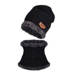 BCDlily Womens Winter Scarf Beanie Matching Set Thermal Skiing Skullies Caps Fleece Lined Scarves (Black)