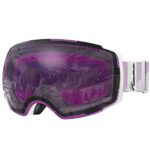OutdoorMaster Ski Goggles PRO – Frameless, Interchangeable Lens 100% UV400 Protection Snow Goggles for Men & Women ( White Frame VLT 30% Purple Lens with REVO Silver and Free Protective Case )