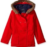 Nautica Little Girls Wool-Feel Peacoat with Faux Fur Trim, Red, 6