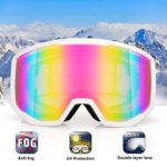 Ski Goggles Snowboard for Men Women, OTG Spherical Snow Goggles with Dual Layer Anti Fog and UV Protection Lens Snow Goggles, Detachable Lens Windproof snowboarding Sports Goggles (A-White Frame Pink)