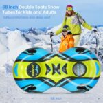 Snow Tube Sled for Kids Adults – Double Seats Snow Tubes for Sledding Heavy Duty – 2 Person Sledding Tube with Towable Rope – Extra Large Inflatable Inner Tube for Winter Outdoor Sport