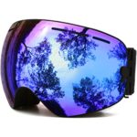 JULI OTG Ski Goggles,Frameless Over Glasses Skiing Snow Goggles for Men Women & Youth – 100%UV Protection Dual Lens (Black Frame+VLT 18.4% Brown Len with REVO Blue)